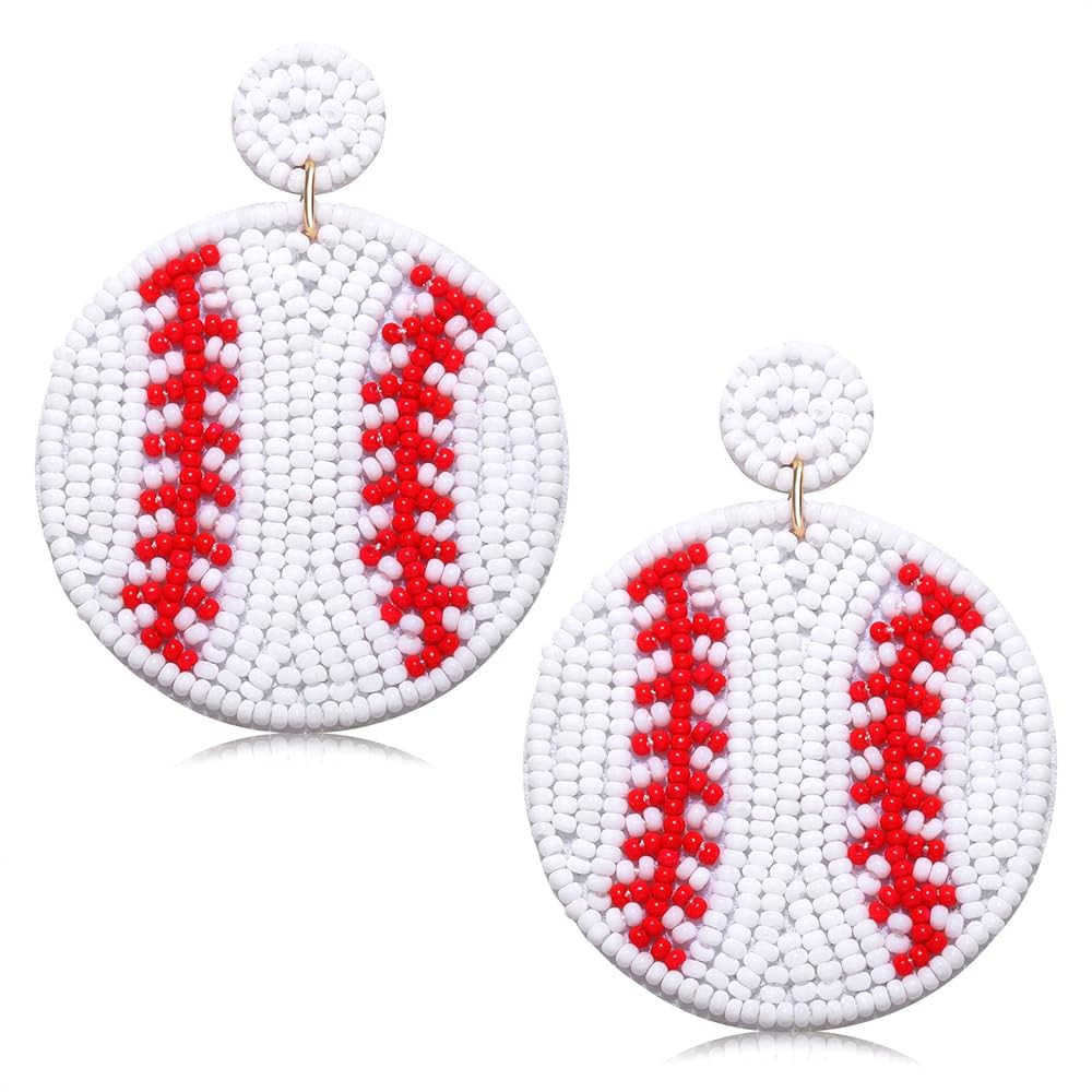 NVENF Beaded Baseball Earrings Sports Earrings for Women Handmade Bead Basketball Drop Dangle Ear... | Amazon (US)