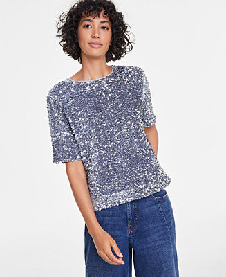 On 34th Women's Sequin Velvet Short-Sleeve Top, Created for Macy's - Macy's | Macy's