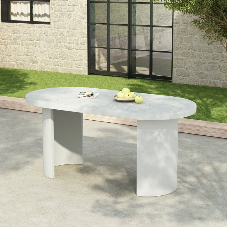 Christopher Knight Home Oval 67.5" Modern Outdoor Concrete Dining Table, Seats 6, White Terrazzo ... | Walmart (US)