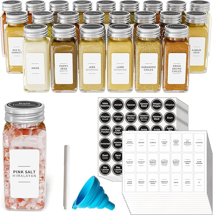 SpaceAid 24 Pcs Spice Jars with Labels, Empty 4oz Glass Spice Bottles, Minimalist Farmhouse Spice... | Amazon (US)