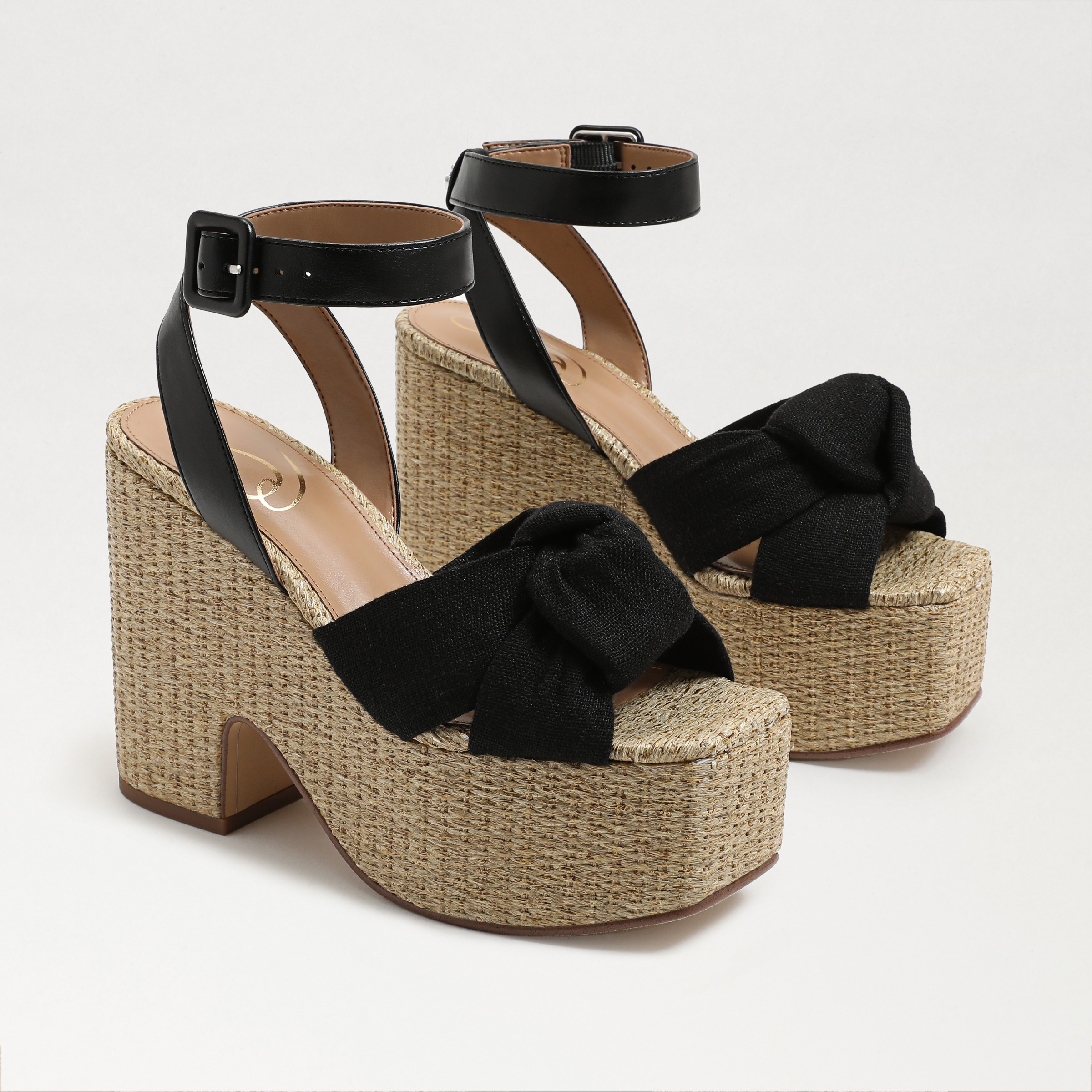 Sam Edelman Theresa Platform Block Heel Black Linen | Sam Edelman