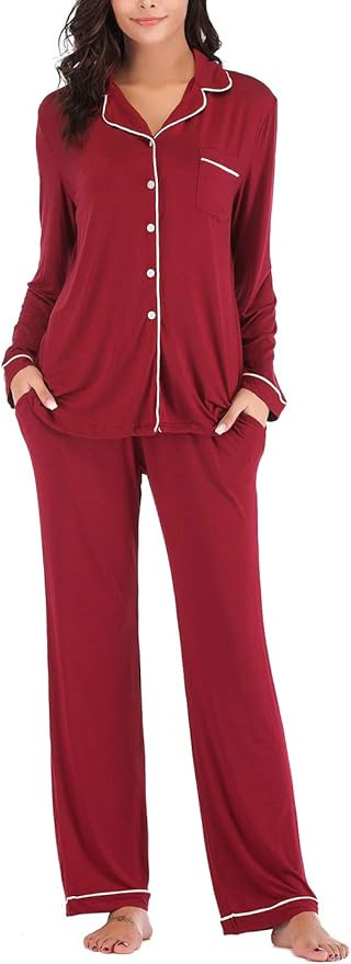 Aamikast Women's Pajama Sets Long Sleeve Button Down Sleepwear Nightwear Soft Pjs Lounge Sets | Amazon (US)