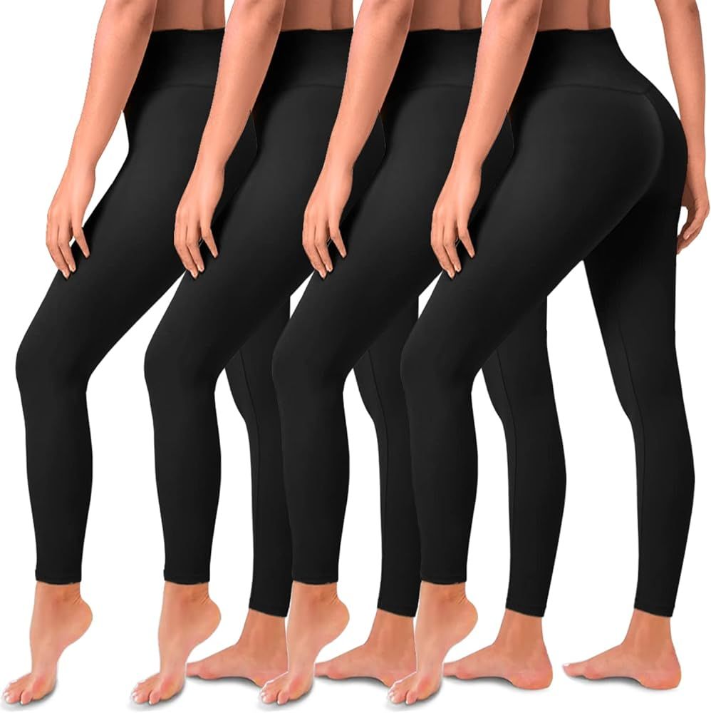 4 Pack Leggings for Women Butt Lift High Waisted Tummy Control Slimming Black No See-Thru Yoga Pa... | Amazon (US)