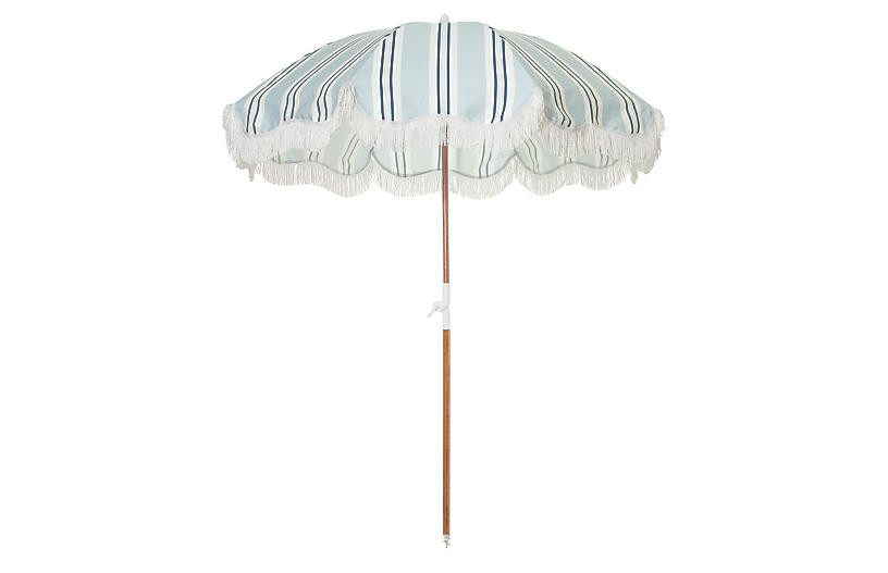 Quincy Beach Holiday Umbrella, Blue/White Stripe | One Kings Lane