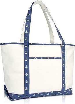 DALIX 23" Premium 24 oz. Cotton Canvas Shopping Tote Navy Blue Anchor | Amazon (US)