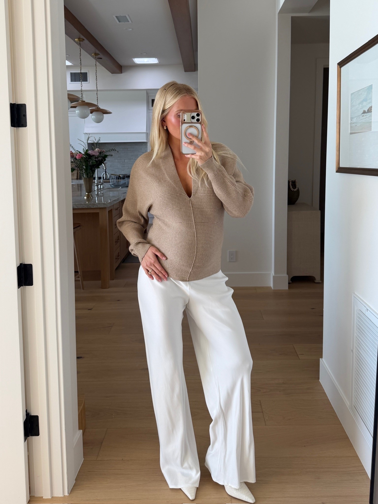 Wearing a small in sweater, med in pants (sized up for pregnancy), shoes run tts! #kathleenpost

Spring transition, lunch date look, bump friendly, maternity

#LTKBump #LTKSeasonal #LTKootd