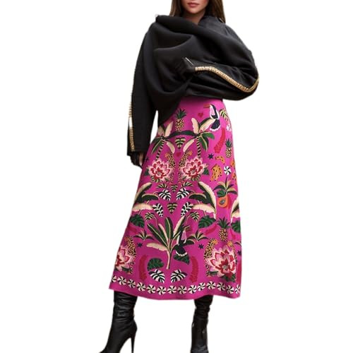 XWEAIJ A Line Midi Skirts for Women Floral Satin Boho Wrap Pink High Waist Zipper Spring Summer Skirt Rose S | Amazon (US)