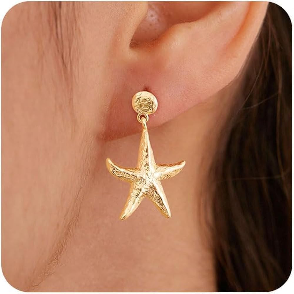 Starfish Earrings for Women - 14K Gold/Silver Plated Dainty Starfish Seashell Earrings Hypoallerg... | Amazon (US)