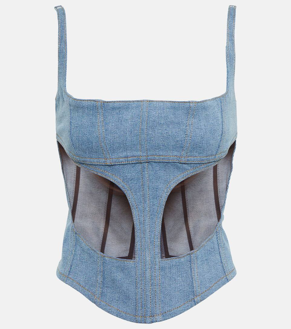 Denim and mesh corset top | Mytheresa (US/CA)