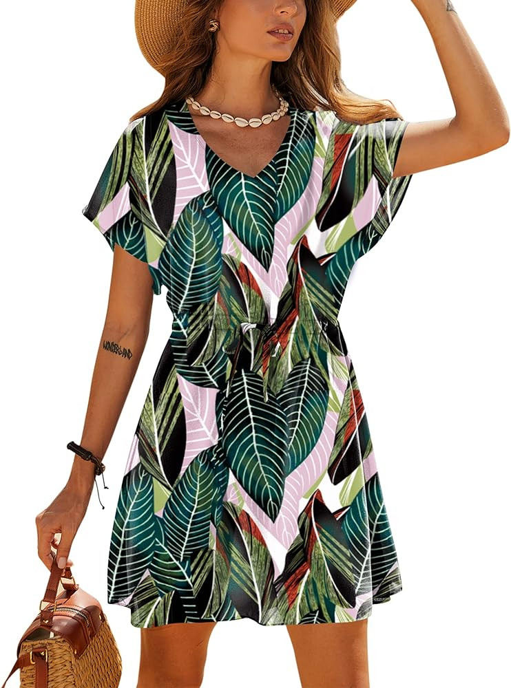 Ekouaer Women's Cover Ups Casual Swimsuit Coverups Flowy Tie Waist Beach Cover Up Dress | Amazon (US)