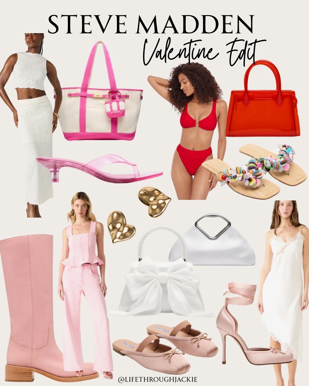 Steve Madden Valentine Gifts for you or your BFF❤️ @Steve Madden US 
Riggs Pink Leather Boots, Pink Denim Top, Pink Jeans, Red Bikini, Red Jelly Bag, Beaded Sandals, Beach Set, Hot Pink Boat Tote, Pink Jelly Thong Sandals, MIDI Slip Dress, Satin Ballet Flats, Pink Satin Stilettos, White Bow Satin Bag

#LTKOver40 #LTKootd #LTKValentine