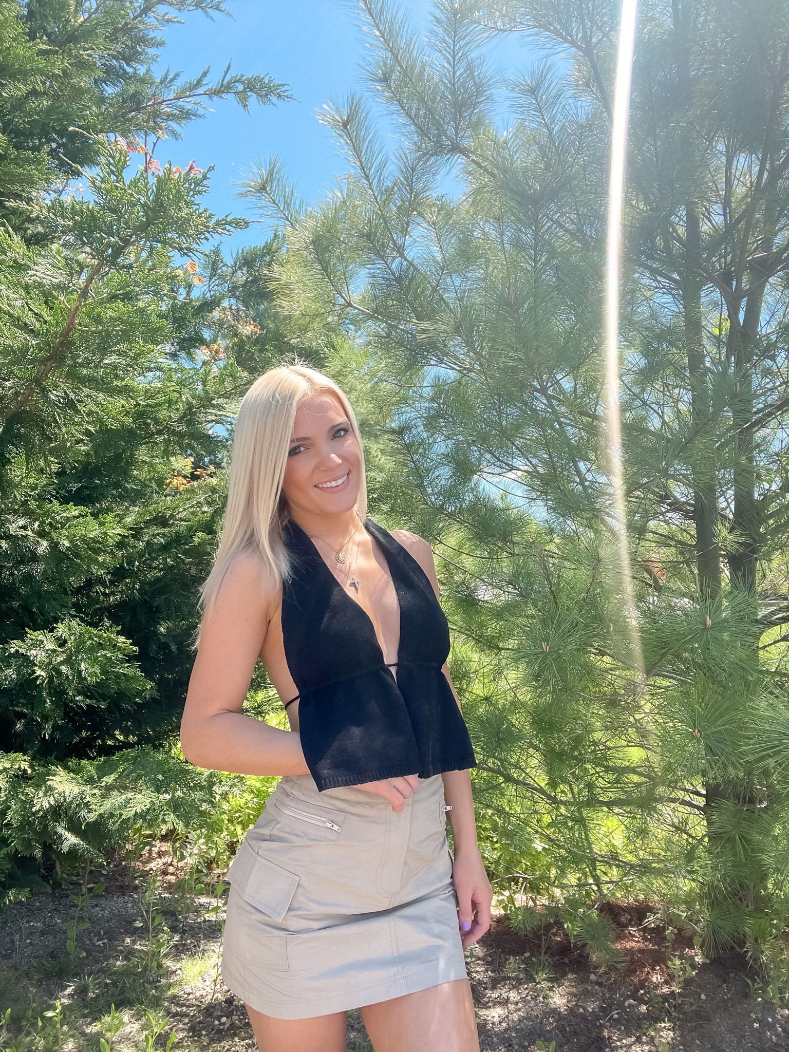 Black backless top with cargo skirt from Hello Molly