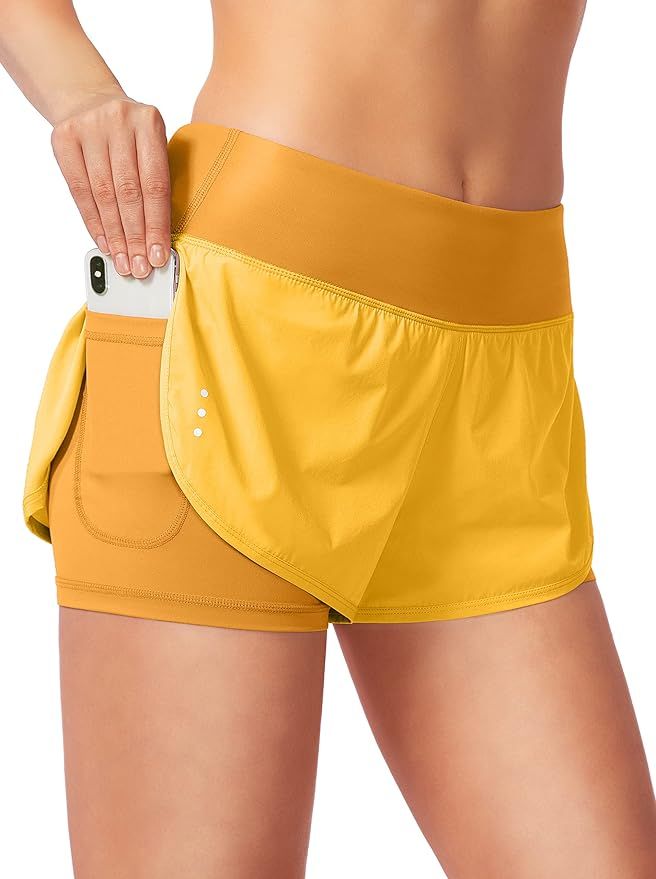 Women's 2 in 1 Running Shorts High Waisted Spandex Shorts Gym Yoga Workout Athletic Shorts for Wo... | Amazon (US)
