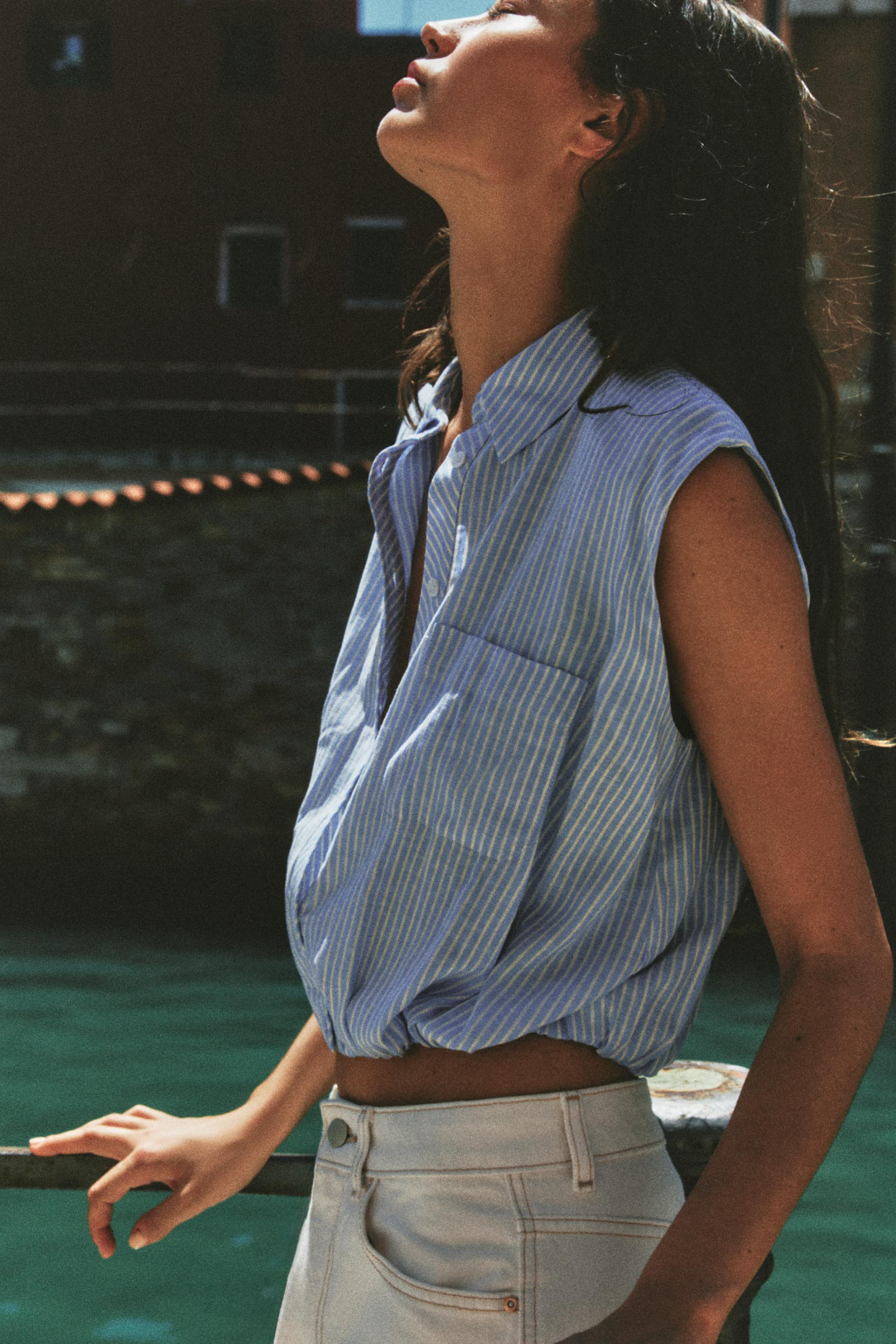 SHORT STRIPED SHOULDER PAD SHIRT | Zara US