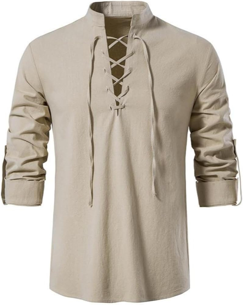 Men's Long Sleeve Shirts Retro Style Lace up for Medieval,Viking,Hippie Halloween Cosplay Pirate ... | Amazon (US)