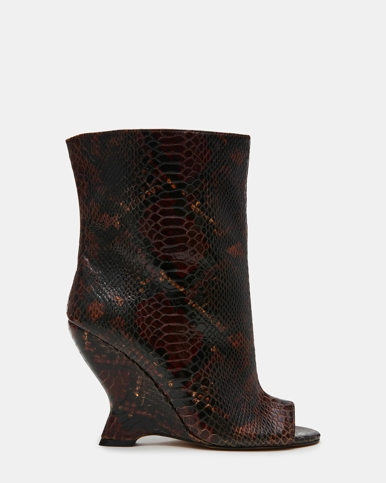 RYLIX Brown Snake Wedge Peep-Toe Women's Ankle Boot | Steve Madden (US)