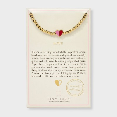 Tiny Tags 14K Gold Ion Plated Valentines Two-Tone Heart Beaded Bracelet | Target