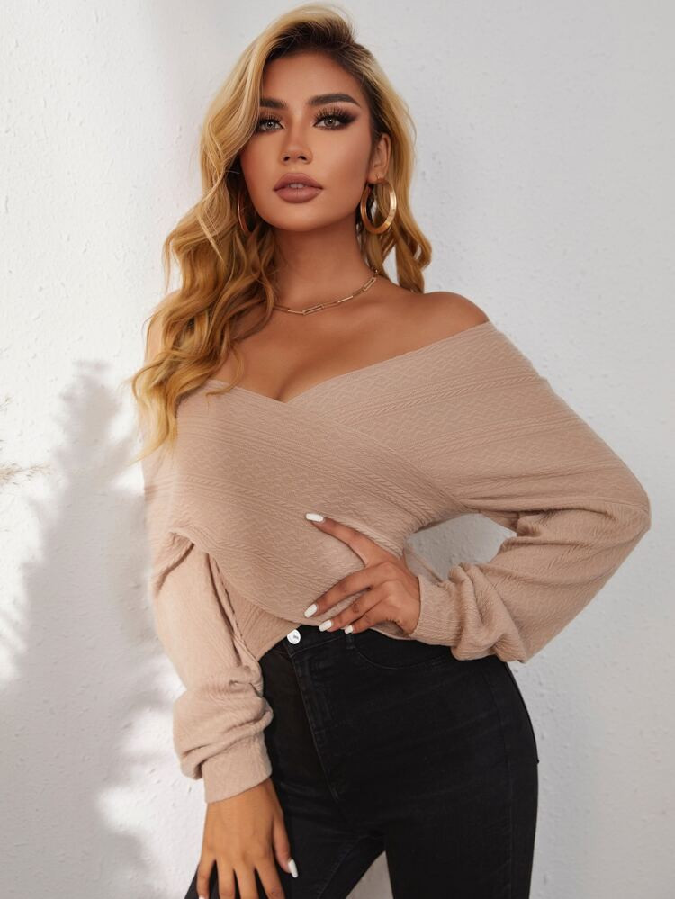 Textured Knit Cross Wrap Top | SHEIN