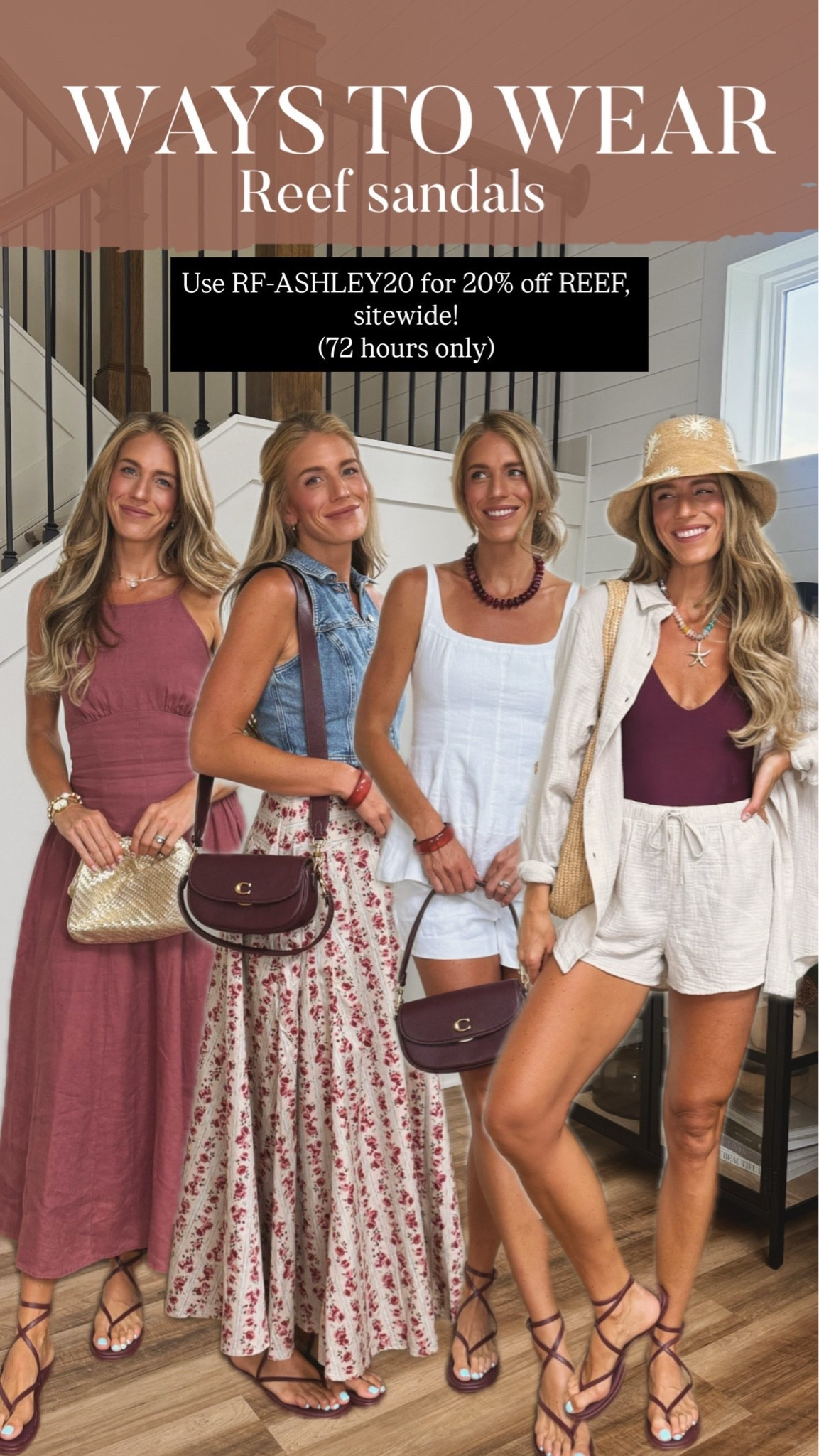 My favorite sandals are 20% off for the next 72 hours with code RF-ASHLEY20!

I styled them 4 different ways to show just how versatile they are.
Linked to a few of my other favorites from reef below! #REEFpartner @reef