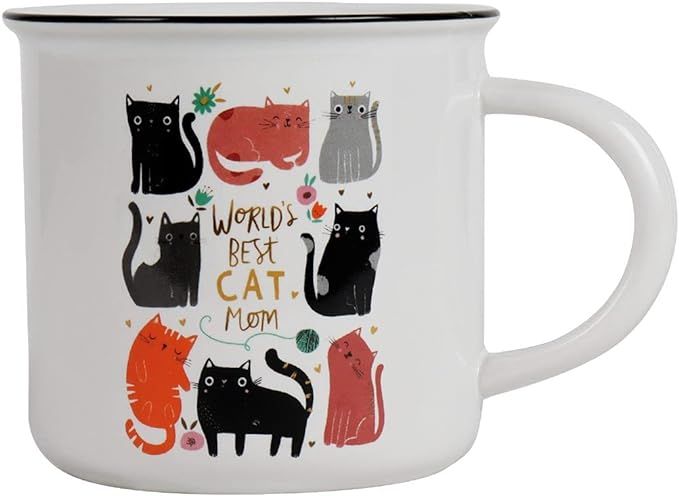 Hanna Roberts Cat Ceramic White Coffee Cup | Cat Merchandise and Accessory Gift for Cat Lovers | ... | Amazon (US)