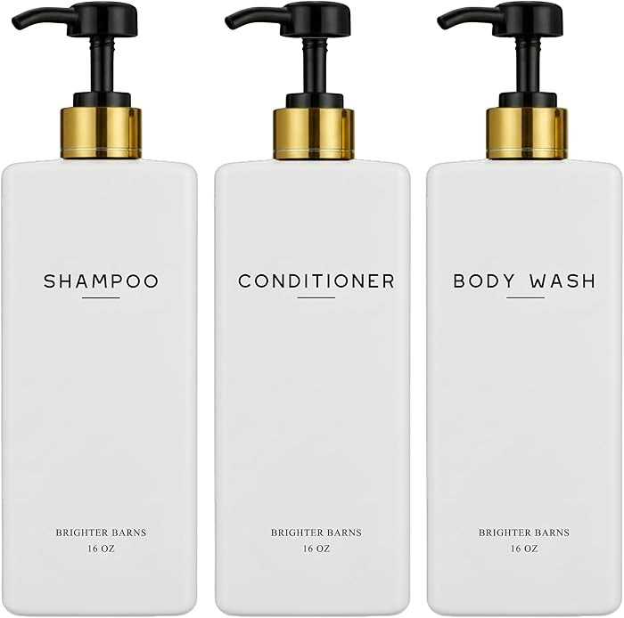 White Shampoo and Conditioner Dispenser Set by Brighter Barns - Refillable Shampoo and Conditione... | Amazon (US)