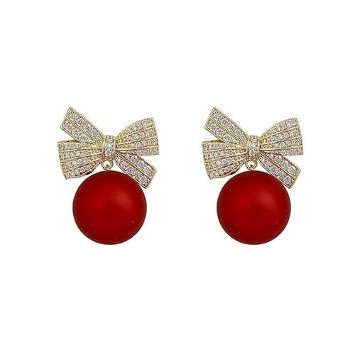 Christmas Bow Earrings for Women Red Ball Bow Earrings Pearl Drop Earrings Xmas Earrings Chrsitmas Jewelry for Women | Amazon (US)