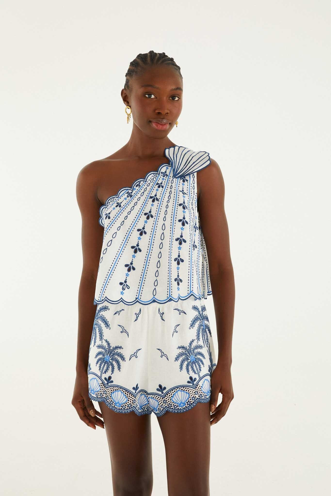 One Shoulder 3d Blouse With Embroidery | FARM Rio | FarmRio (US)