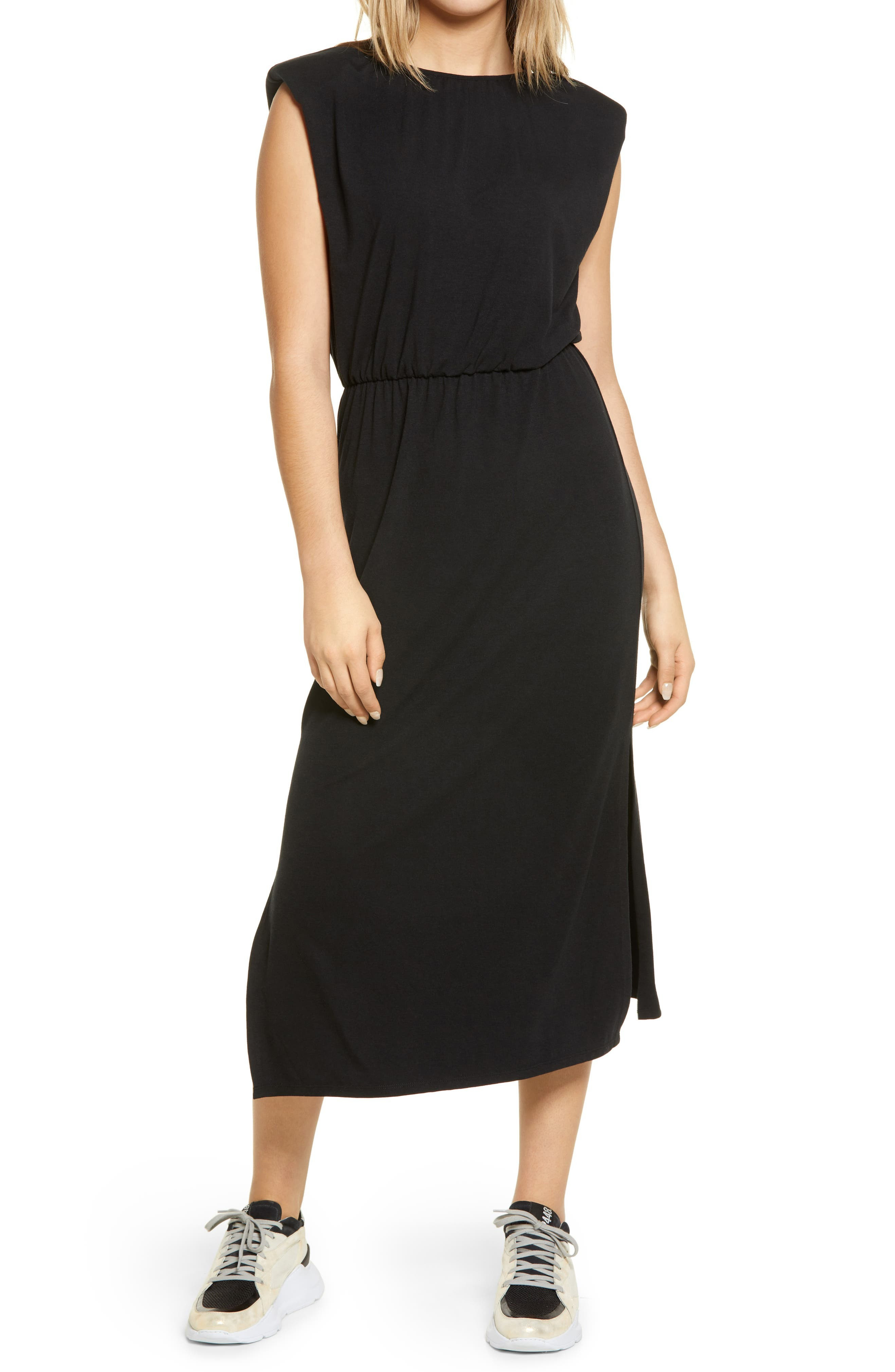 WAYF Padded Shoulder Midi Dress | Nordstrom | Nordstrom