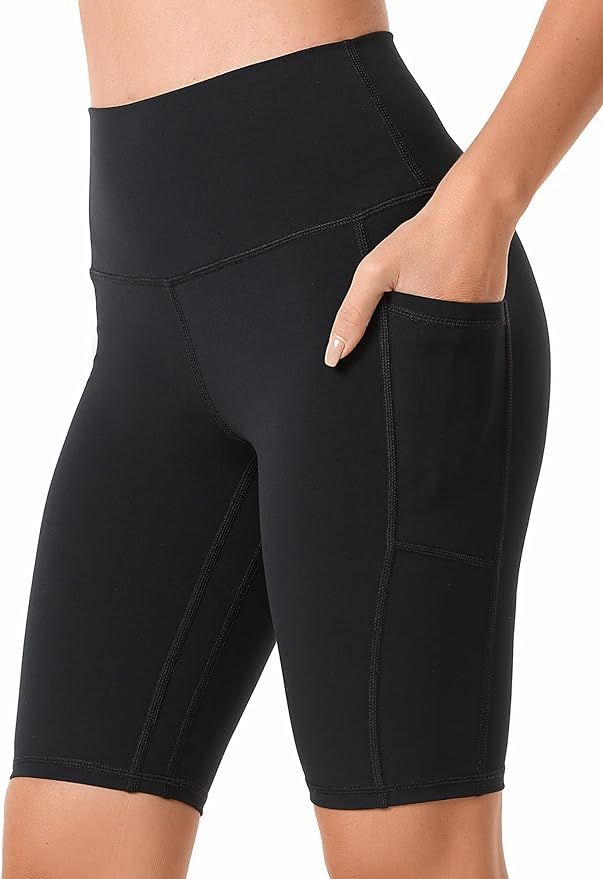 Sunzel 10" Biker Shorts for Women with Pockets, High Waisted Yoga Workout Shorts | Amazon (US)