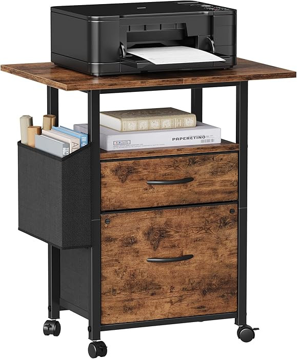 GYIIYUO 2 Drawer File Cabinet with 24'' Extended Desktop, Mobile Filing Cabinet, Rolling File Cab... | Amazon (US)