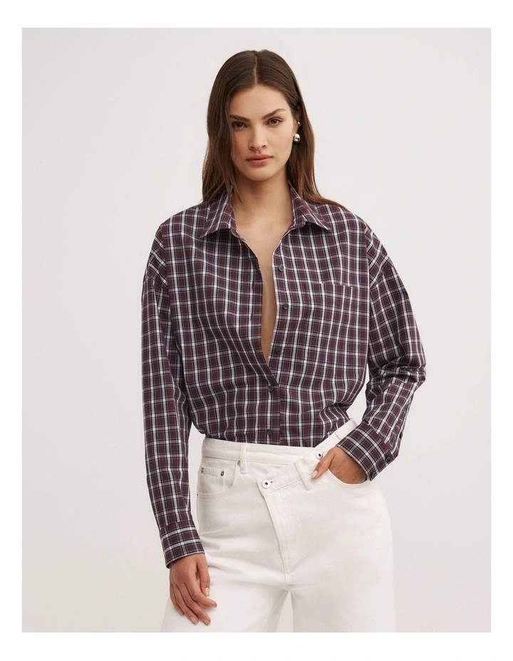 Curved Hem Shirt in Plum Check | Myer