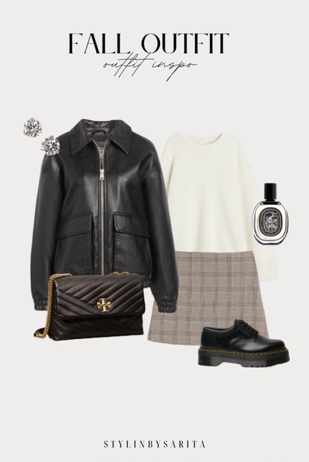 Levi leather jacket, white sweater, plaid skirt, doc martens, Tory Burch shoulder bag, skirt outfits, fall sweaters, fall outfit ideas

#LTKunder50 #LTKU #LTKstyletip