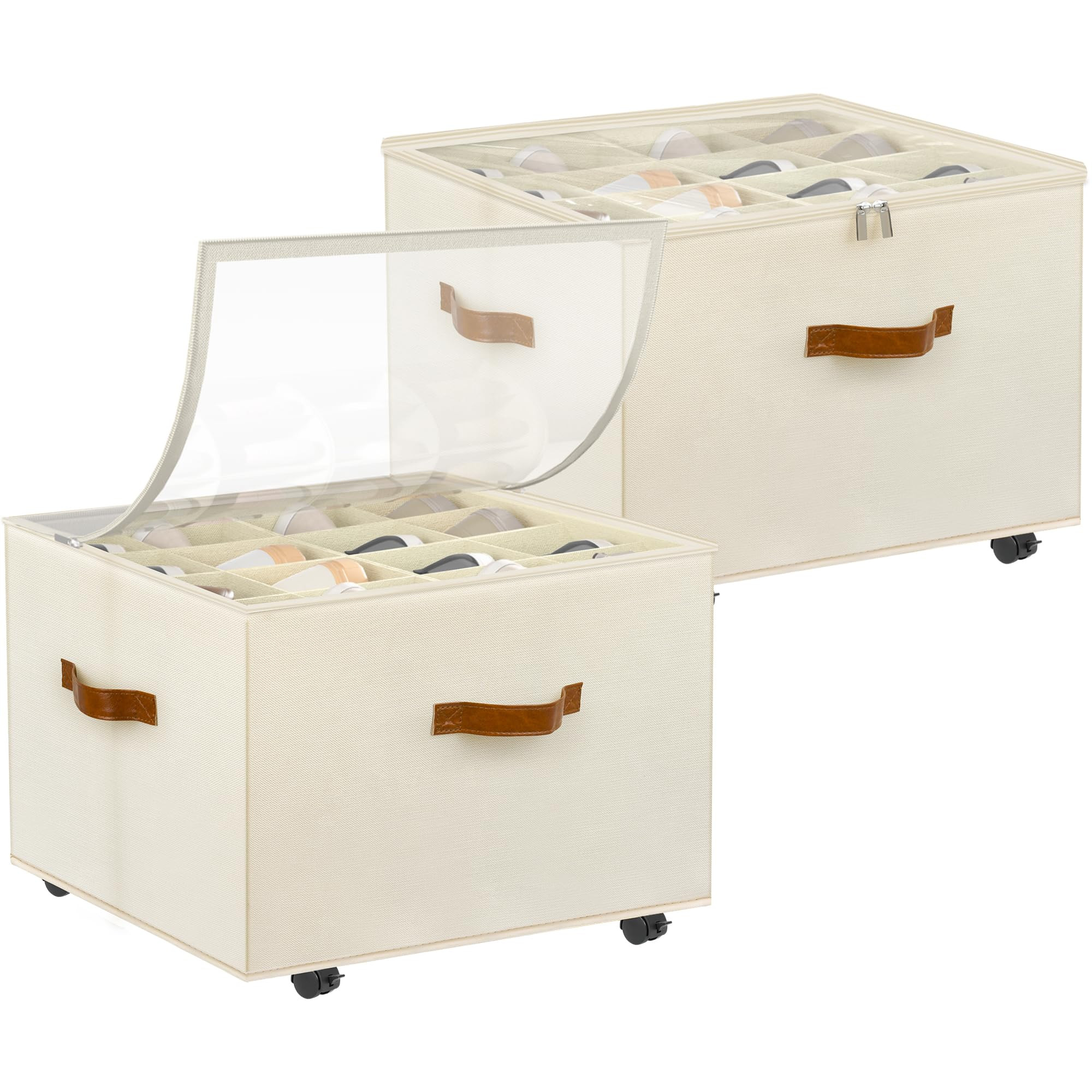 Shoe Organizer for Closet, 2 Pack Shoe Storage Organizer with Wheels and Adjustable Dividers, Sta... | Amazon (US)