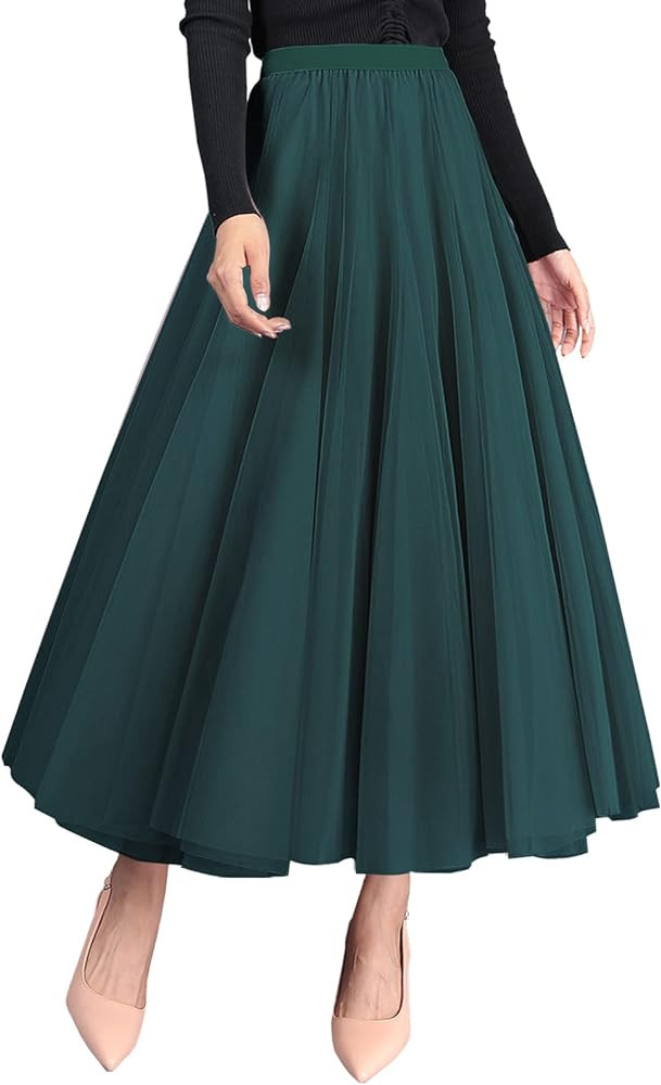 Tulle Skirts for Women Pleated Layered Tutu Skirt Ladies Elegant Flowy Long Skirts Bridesmaid Wed... | Amazon (US)