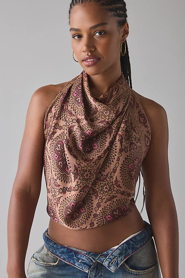 Retro Silky Bandana in Beige, Women's at Urban Outfitters | Urban Outfitters (US and RoW)