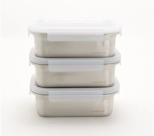 LocknLock Set of 3 Rectangle Stainless Steel Storage Set | QVC