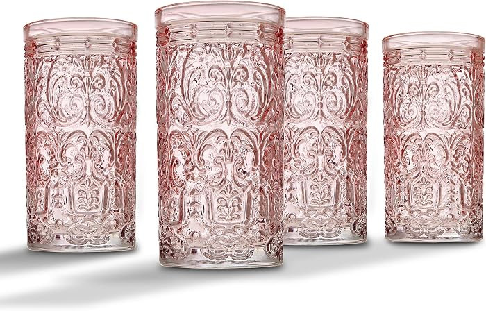 Godinger Jax Highball Beverage Glass Cup Pink - Set of 4 | Amazon (US)