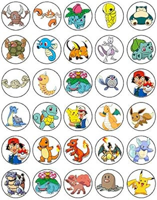 30 x Edible Cupcake Toppers – Pokemon 2019 Party Collection of Edible Cake Decorations |Edible ... | Amazon (US)