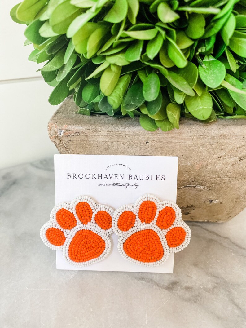 Orange and White Paw Beaded Earrings  Brookhaven Baubles  - Etsy | Etsy (US)