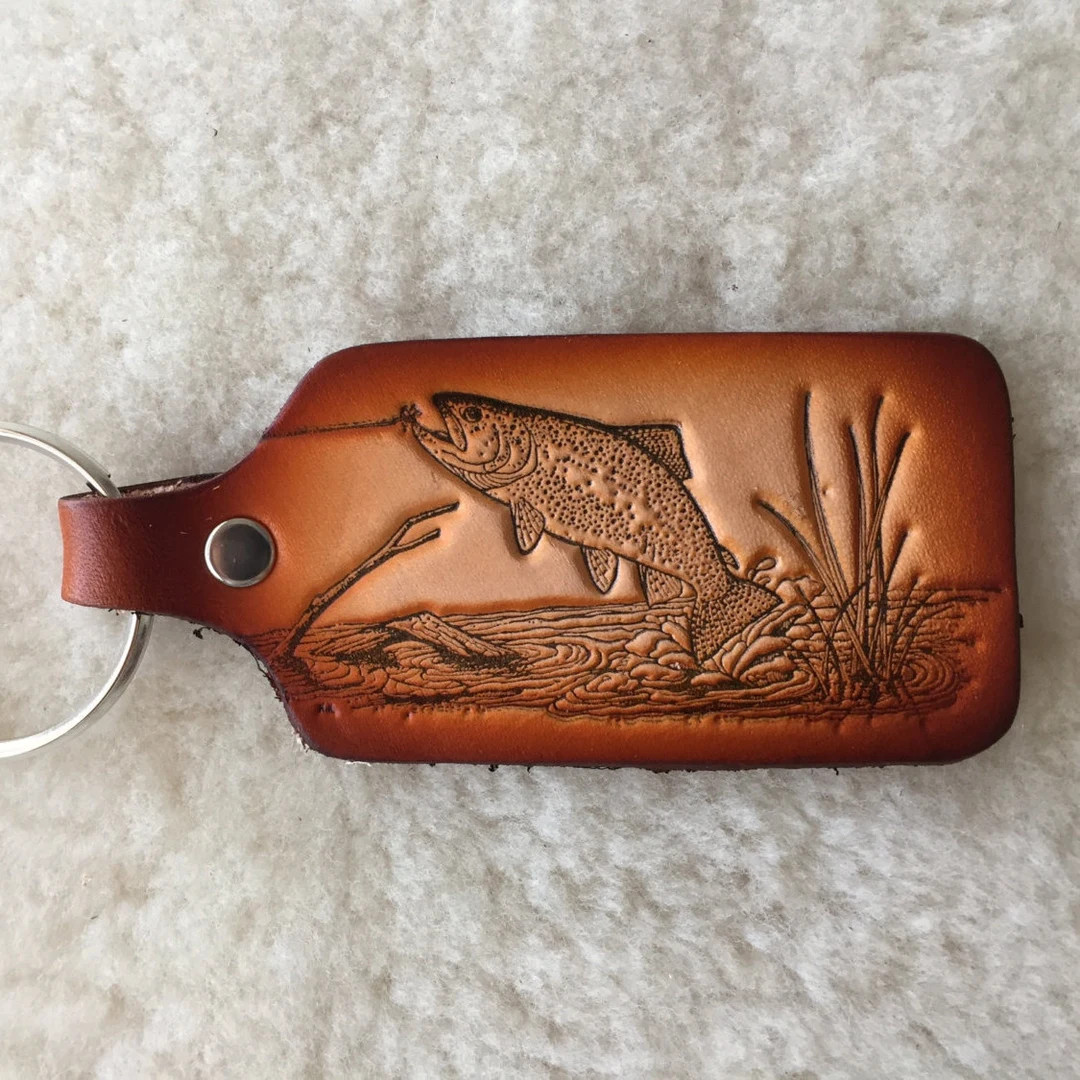 Handmade Leather Trout Key Tag - Etsy | Etsy (US)