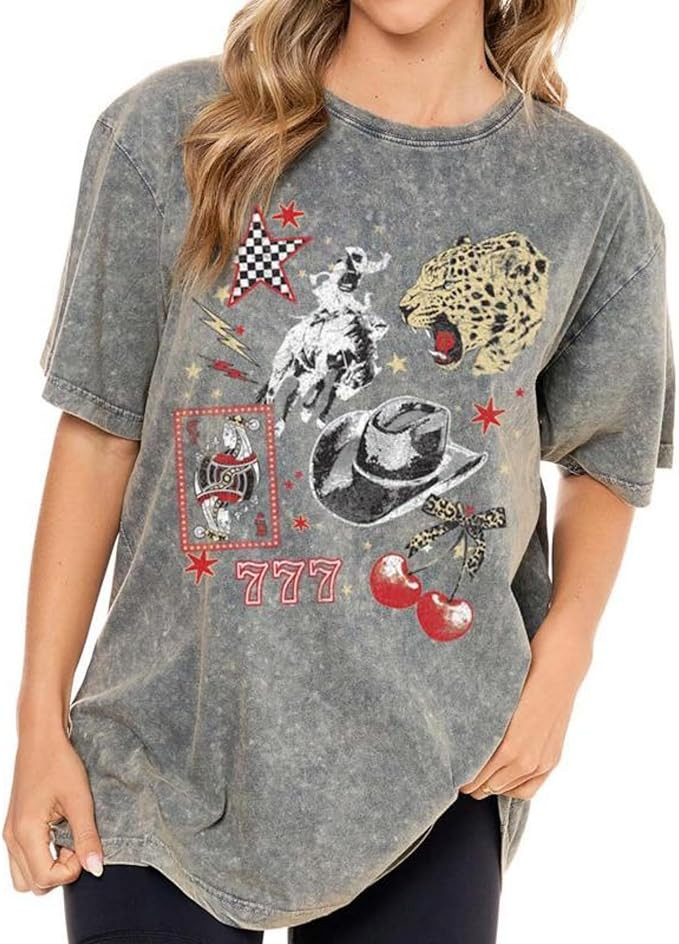 Women’s Premium Oversized Vintage Graphic T Shirt – Mineral Washed Relaxed Fit Boho Western R... | Amazon (US)