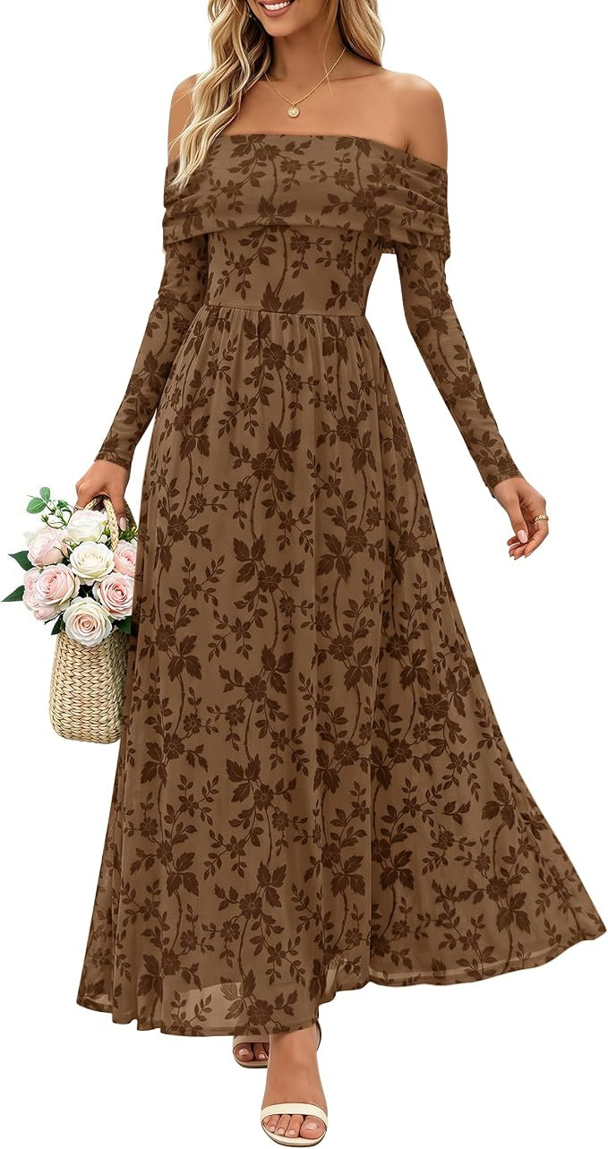 Long Sleeve, Soft Mesh Fabric Lined, A Line Flowy, High Waisted, Wedding Guest, Cocktail Party, F... | Amazon (US)