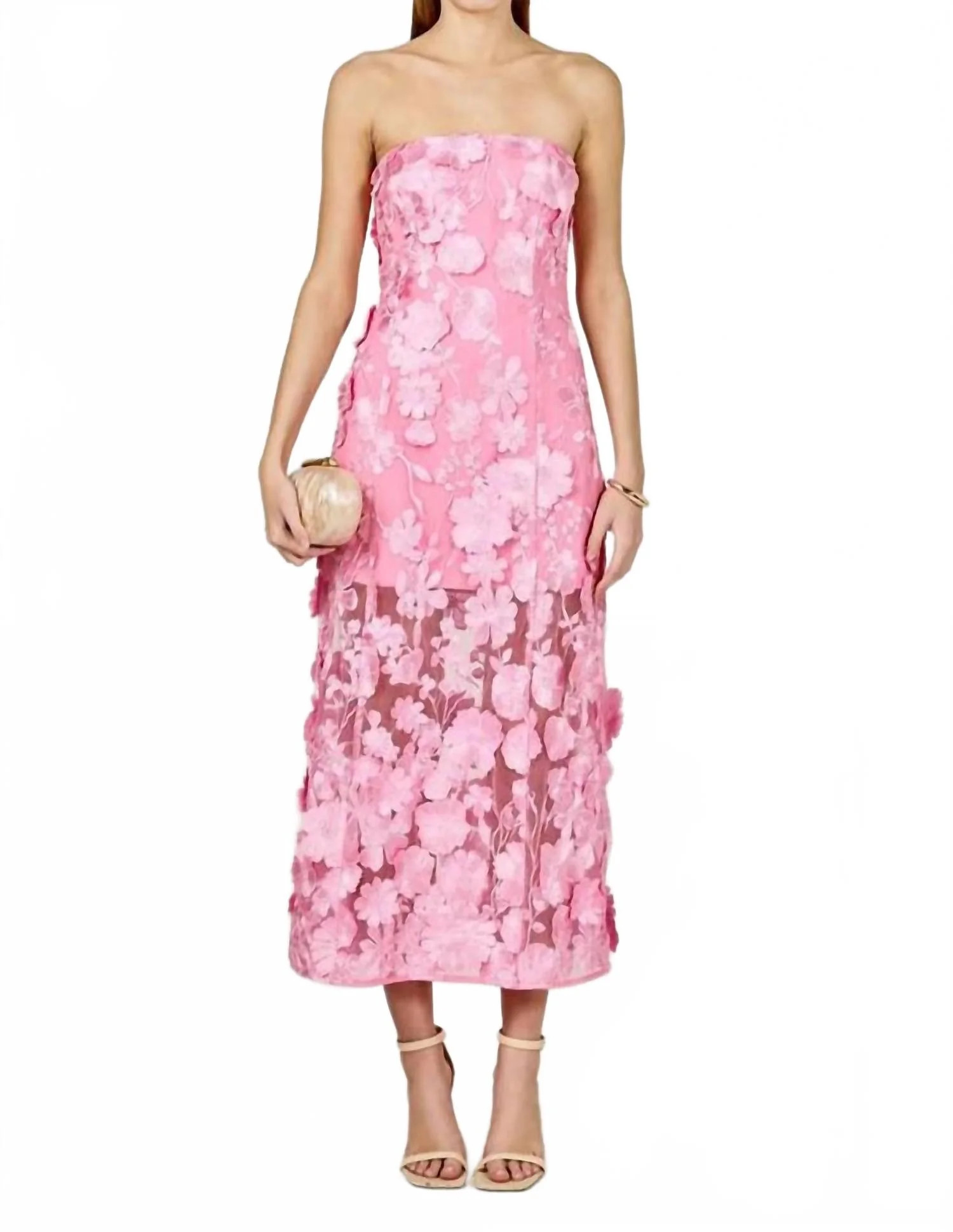Floral Embroidery Strapless Dress In Pink | Shop Simon