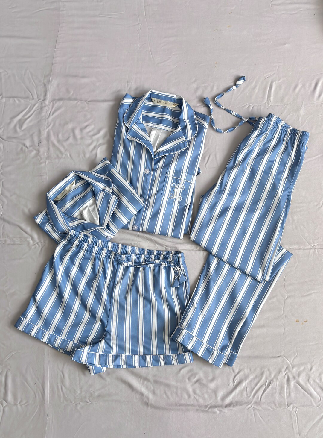 Blue Bridesmaid Pajamas, Bridal Shower, Bridesmaid Gift, Classic Stripes Pyjamas, Bridesmaid Shir... | Etsy (US)