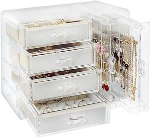 Acrylic Jewelry Organizer Box, Clear Earring Holder Jewelry Hanging Boxes with 4 Velvet Drawers f... | Amazon (US)