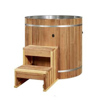 Dynamic Series 1 Person 1 Jet Cold Plunge Tub, Chills and Heats 42" Round Cedar w/ Steel Inside Ozone System with Cover | The Home Depot