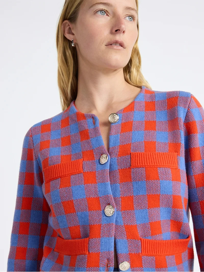 Free Assembly Women's Plaid Cardigan Sweater with Double Welt Pockets, Midweight, Sizes XS-XXL - ... | Walmart (US)