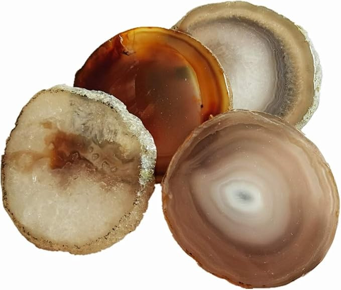 Agate Coasters Geode Agate Sliced Cup Mat 3-4'' 4Pcs Natural Color Polished Coasters with Rubber ... | Amazon (US)