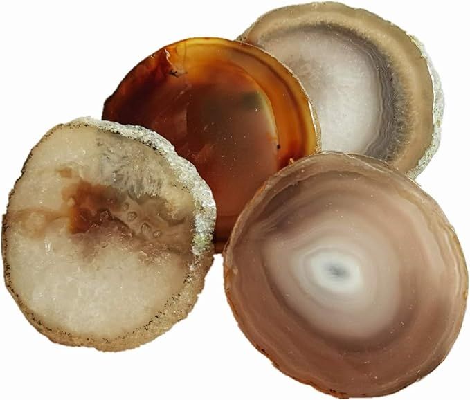 Agate Coasters Geode Agate Sliced Cup Mat 3-4'' 4Pcs Natural Color Polished Coasters with Rubber ... | Amazon (US)