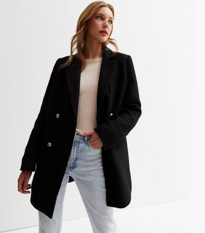 Black Bouclé Double Breasted Long Blazer
						
						Add to Saved Items
						Remove from Saved... | New Look (UK)